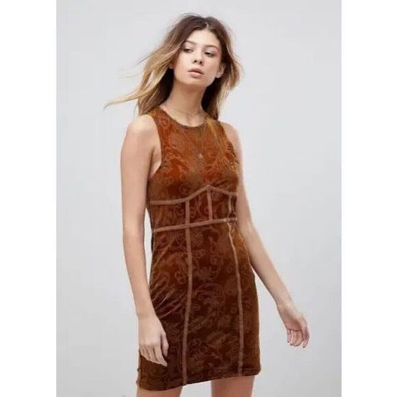 Free People Copper Burnout Babe Bodycon Size Small Velvet Dress - Picture 1 of 6